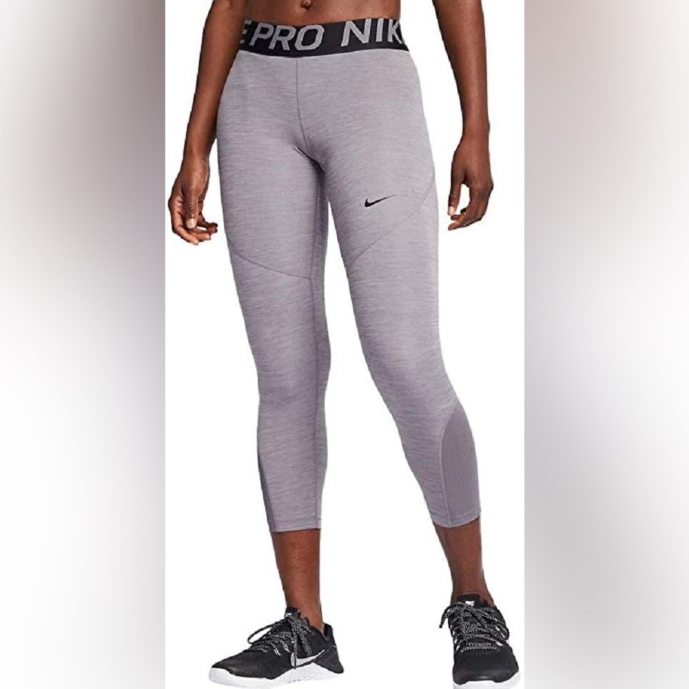 NIKE DRI-Fit Nike PRO Grey Crop Tights with Mesh Inserts (Gun-smoke & Black)